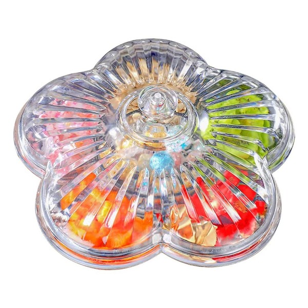 Creative Acrylic Multifunctional Party Snack Tray with Lid,Serving Dishes for Dried Fruits Nuts Candies Fruits,6-Compartment (Clear Flower)