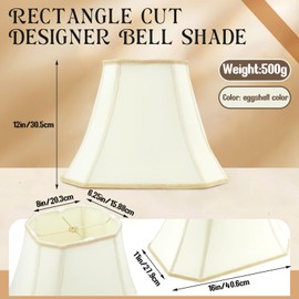 Glooglitter Bell Lamp Shades Set of 2 Large Rectangle Cut Square Silk Lamp Shades 6.25" x 8" Top 11" x 16" Bottom 12" Height Vintage Lampshades for Table Lamps Living Room Bedroom, Eggshell Color