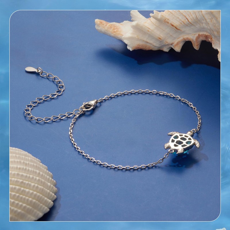 Shysnow Sea Turtle Bracelet For Women Dainty Blue Turtles Charm