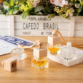 BBTO 100 Pcs Car Air Fresheners Diffuser with Wooden Cap Empty Aromatherapy Diffuser Clear Car Fragrance Holder Pendant Hanging Perfume Fresheners Bottles for Car Decor (Clear,Square Style)