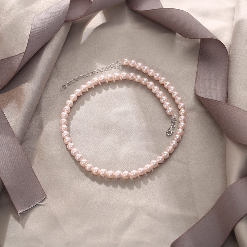 EVER FAITH Round Pink Simulated Pearl Choker Necklace, 925 Sterling