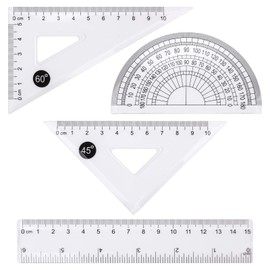 cobee Math Geometry Tools, 4PCS Plastic Geometry Kit Includes Straight Ruler, Triangle Rulers, Protractor, Drafting Ruler Geometry Math Ruler Measuring Tool for Student School Office Supplies