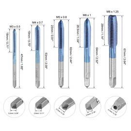 sourcing map M3 M4 M5 M6 M8 Hand Threading Tap Set High Speed Steel Straight Flutes Metric Thread Screw Taps Bluing 5pcs