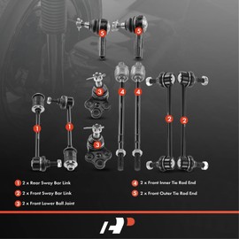 A-Premium Set of 10, Front & Rear Sway Bar Link, Front Lower Ball Joint, Inner & Outer Tie Rod End, Compatible with Nissan Pathfinder 1996-2004, Infiniti QX4 1997-2003