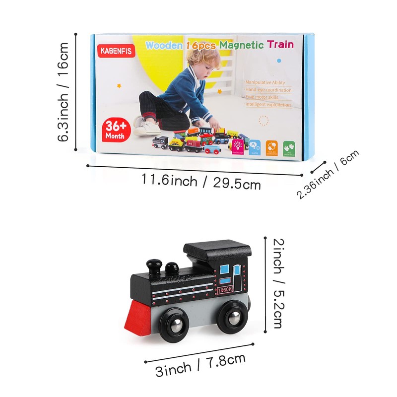 KABENFIS 16 PCS Wooden Train Set Magnetic Train Set for