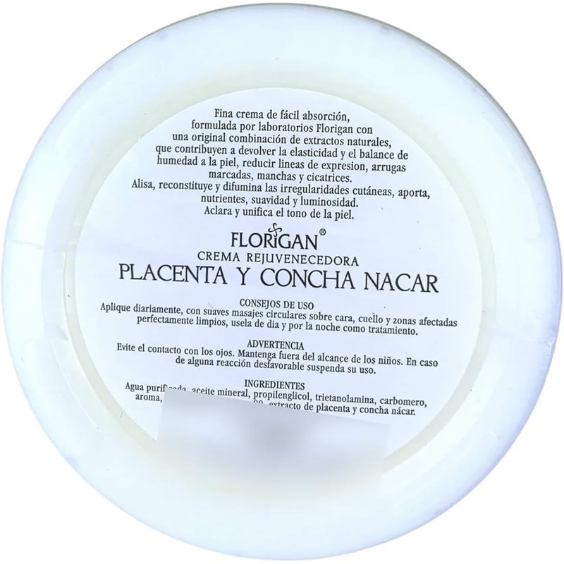 Crema Rejuvenecedora, Colágeno Placenta Y Concha Nácar 350g Florigan® Previene