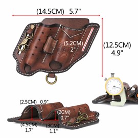 TOURBON Multitool Sheath for Belt Leather EDC Pocket Organiser with Key Holder Flashlight Holster