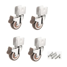 4 U-Type Bracket Furniture Castors 50 mm, Piece with Brake, Soft Rubber Castors, for Furniture, Flower Stand (22 mm, 2 Universal + 2 Brakes)
