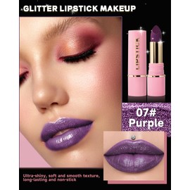 Sequin Lipstick Metallic Lipstick Shiny Long Lasting Shiny Diamond Lip Balm Moisturising Waterproof Highly Pigmented & Non-Transferable Vegan Makeup for