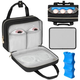 Wearable Breast Pump Bag with Cooler Compartment Compatible with Momcozy M5/S12 Pro, Elvie & Medela Pump, Carrying Case with a Ice Pack & Waterproof Mat for Breast Pump and Accessories, Black