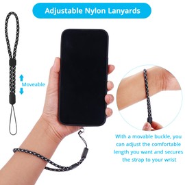 cobee Hand Wrist Strap Lanyard with Tether Patch, 6 Pcs Adjustable Nylon Wrist Straps with 6 Pcs Transparent Phone Pads Cell Phone Lanyard Strap Holder Hand Straps for Mobile Phone Camera(Black-White)