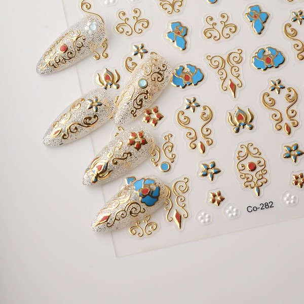 Gold Fall Nail Art Stickers 5D Embossed Geometric Bohemian Nail