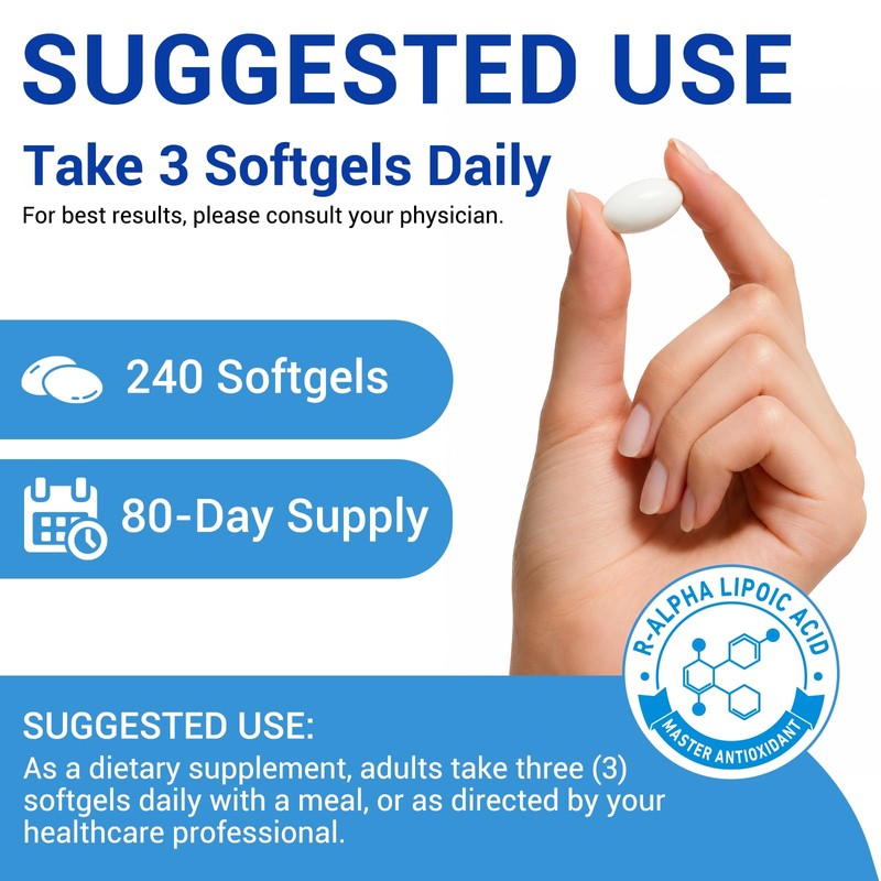 R-Alpha Lipoic Acid Softgels, 600 mg R-ALA per Serving with