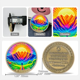 8 Year Sobriety Coin Gifts | Orange Blue Mountain View AA Chip Medallion with Inspirational Quote | Narcotics Alcoholics Anonymous Anniversary Sobriety Gifts for Men Women in Recovery
