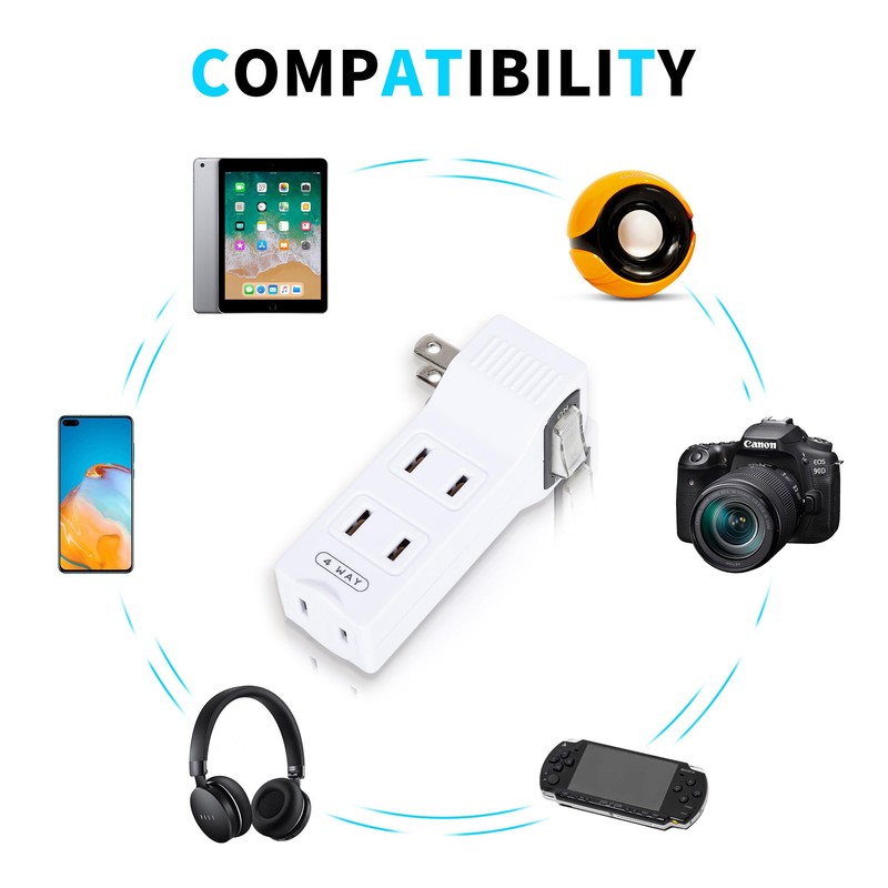 SYCON 4 Outlet Wall Adapter with A Power Switch and