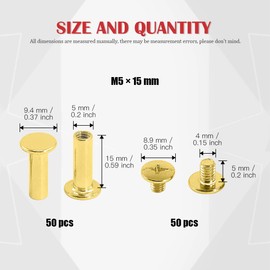 Hilitchi - Juego de 50 tornillos M5 chapados en latón Phillips Chicago para encuadernar álbumes de recortes, álbumes de fotos, reparación de piel, dorado (M5 x 15 mm-50 juegos)