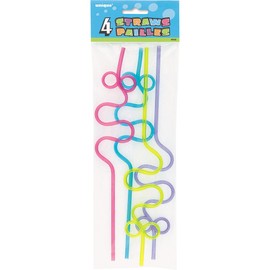 Unique 9122 Plastic Squiggle Straws-12 | Assorted Color | 4 Pcs, Multicolour, 12''