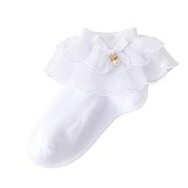 Looching Baby Girls Eyelet Frilly Lace Socks Toddler Girl Cotton Princess Ruffles Socks with Bowknot Pack of 5