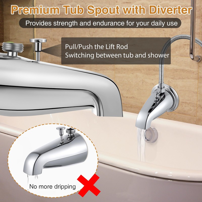 Enhon Tub Spout with Rear Diverter, Bathtub Spout Fitting 1/2-Inch
