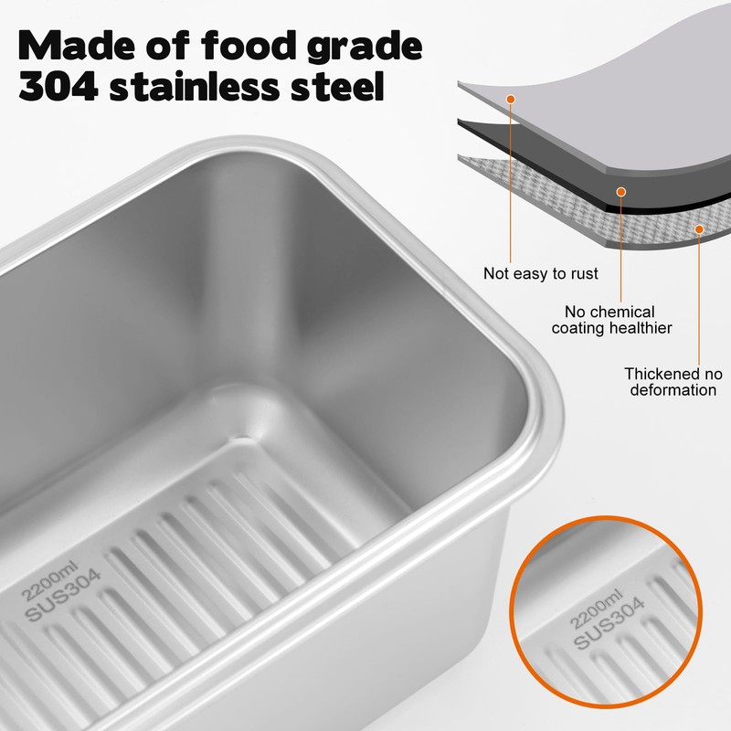 CODOHI 304 Stainless Steel Loaf Bread Pan with Lid, 7.3x4.9x4.3