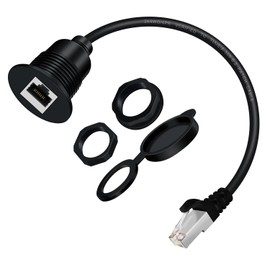 YINGAYOU Ethernet Threaded Fixed Extension Cable 1000Mbps RJ45 Male to Female Network Extension Cable with Screw Cap Waterproof Dustproof for Car Dashboard, Switcher, Router, Computer (0.5 m/1.6 ft)