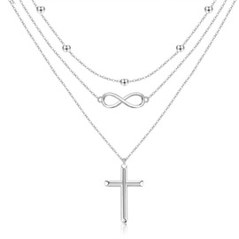 HUKKUN Infinity Cross Layered Necklaces for Women Sterling Silver Layered Infinity Necklace Long Layering Necklaces Jewellery Gifts for Women