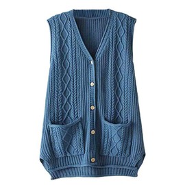 FTCayanz Women's V Neck Jumpers Winter Sweater Sleeveless Vest Cardigan with Pockets Blue XX-Large