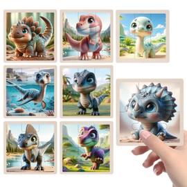 TUNJILOOL Dinosaur Puzzle from 3 4 5 6 Years, 8 x 6 Pieces Children's Dino Wooden Puzzle, Preschool Educational Toy, Gifts for Children for Boys and Girls