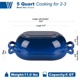 VORRINGARD Enameled Cast Iron Sourdough Bread Oven, Dutch Oven, Loaf Cast Iron Bread Pan for Homemade Bread Baking, Meatloaf Pan with Lid, 5QT, Blue