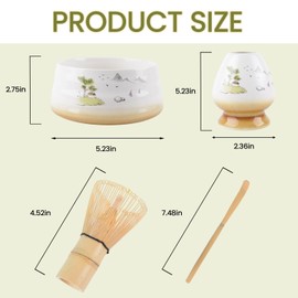 4Pcs Matcha Whisk Set, Matcha Tea Set with Whisk and Bowl, Matcha Spoon, Whisk Holder, 580ml Ceramic Bowl, Handmade Matcha Making Kit for Tea Drinking (White)
