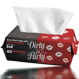 Dirty to Flirty Face Towels | Ultra Soft Face Towelettes Disposable 100% Viscose Biodegradable Facial Towels | Makeup Remover Dry Facial Wipes | Extra Thick 8x8 Inch 60 FaceWipes for All Skin Types