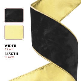 LEEQE Black Velvet Wired Ribbon 2.5 Inch Perfect for Holiday Decorations, Gift Wrapping, and Creative Crafting