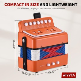 RIVVTA Accordion, 10 Keys Button Accordion 7 Key 3 Bass Mini Musical Instrument, Orange