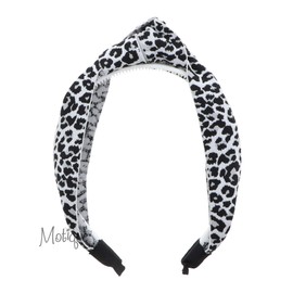 Animal Print Knot Headband Wide Hairband Elastic Turban Headband - White Leopard