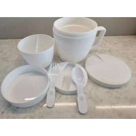 Unbranded *NEW* 14 Oz. Self-Contained 7-Piece Thermal Mug With Spoon And Fork Set, White