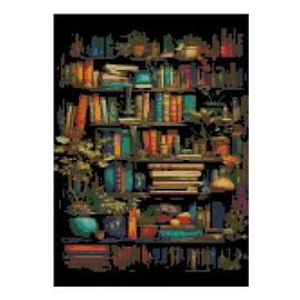 MjhRcll Stamped Cross Stitch Kits,Bookshelf Embroidery Starter Kit for Adult Beginners,Books Cross Stitch Kits for Adults 12×16 Inch