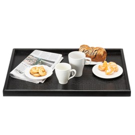 24 x 20 Inches Extra Large Solid Wood Serving Tray for Tea Coffee Table Snack Food Meals Serving Plate Kitchen Party Bar Breakfast Server with Raised Edges Black Wooden Decorative Ottoman Tray