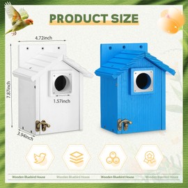 Cinnvoice 2 Pack Cedar Bluebird Box Houses for Outside Wooden Blue White with Pole Nesting Box Entrance Hole Bird Houses with Metal Guard Hanging Birdhouse for Bluebird Finch Swallow Wild Bird