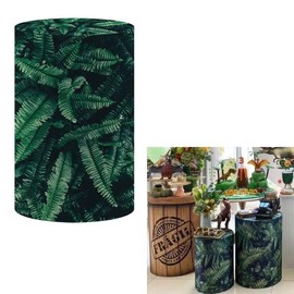 HISDH Tropical Green Leaves Spandex Round Cylinder Fabric Covers Jungle Dinosaur Birthday Party Decorations Pedestal Stand Tablecloth Cover Baby Shower Wedding Parties(Fit for D16''xH36'' Tables)
