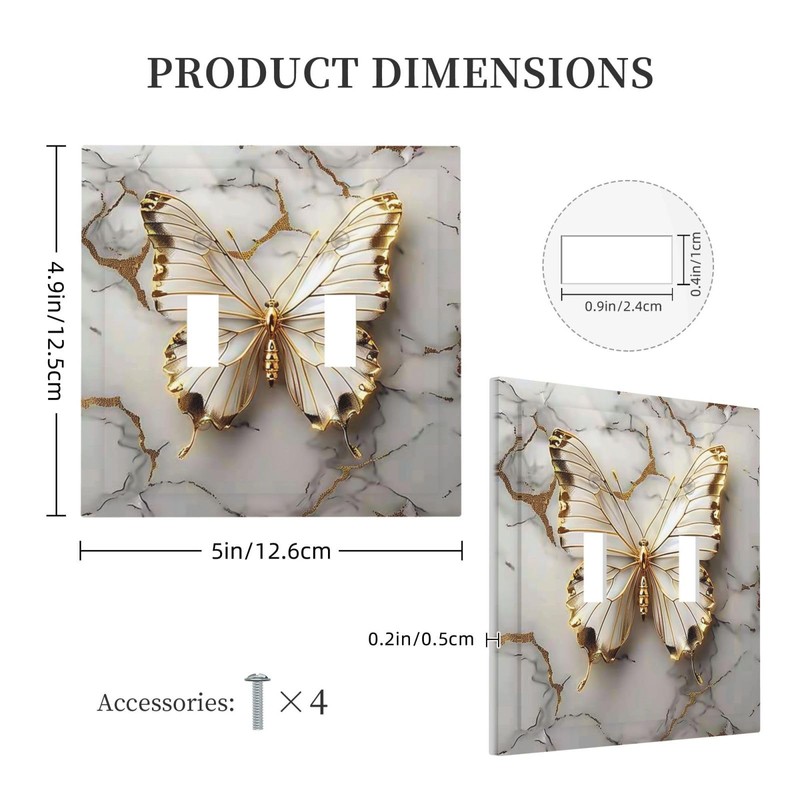Wpshijia Light Switch Cover Plate Gold White Butterfly Luxury Abstract