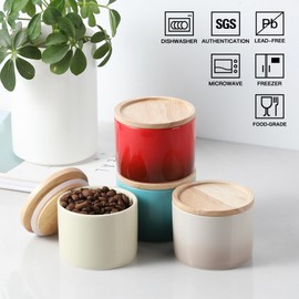 Sweejar Kitchen Canisters Ceramic Food Storage Jar, Stackable Containers with Airtight Seal Wooden Lid for Serving Ground Coffee, Tea, Sugar, Spice and More - 5 Fl Oz(Gradient Red)