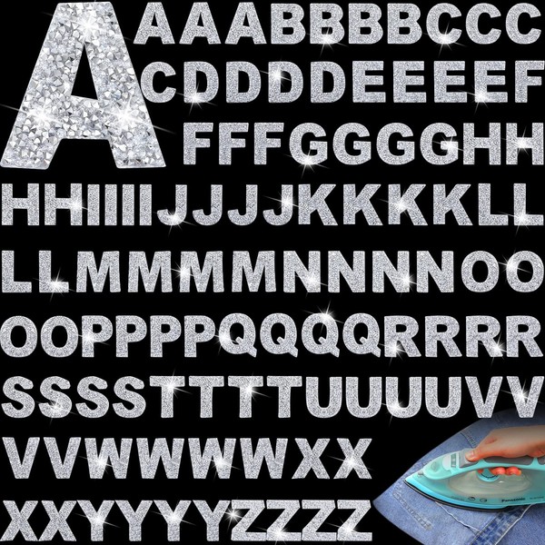 104 Pieces Rhinestone Iron on Letter Patches A-Z Letter Alphabet