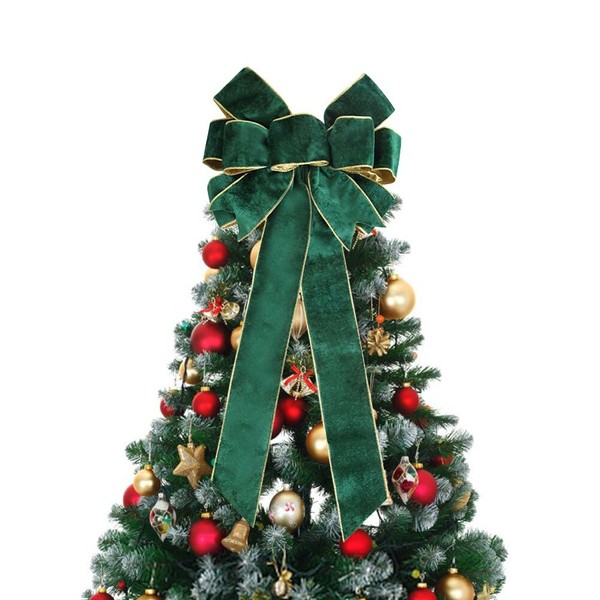 Hpory Large Christmas Bow for Wreath, Green Velvet Bow Christmas Tree Decoration Bows for Xmas Craft Christmas Garland Home Indoor Outdoor Decoration, Front Door Hanging Decorations - 23.6inch/60cm