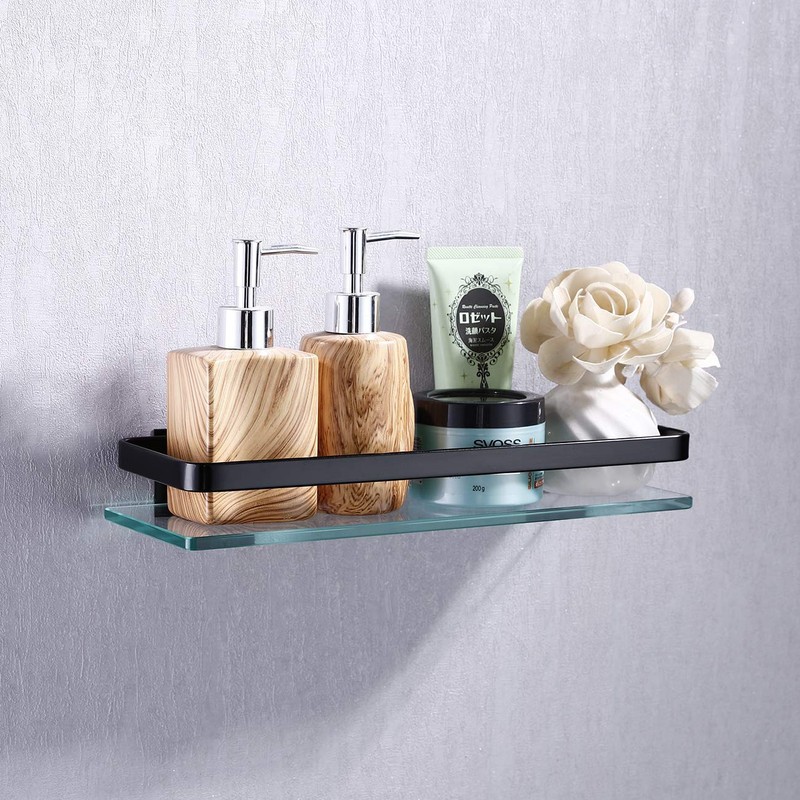 KES Bathroom Glass Shelf Aluminum Black Extra Thick Tempered Glass