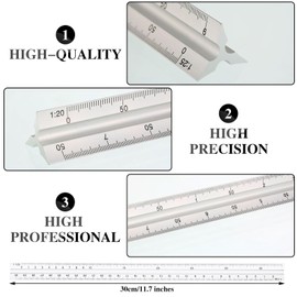 Zonon 10 Pcs Plastic Drawing Template Ruler Geometric Drawing 12 Inch Triangular Aluminum Architect Scale Measuring Templates Building Geometric Kit Plastic Ruler for Drafting (Classic,Clear)