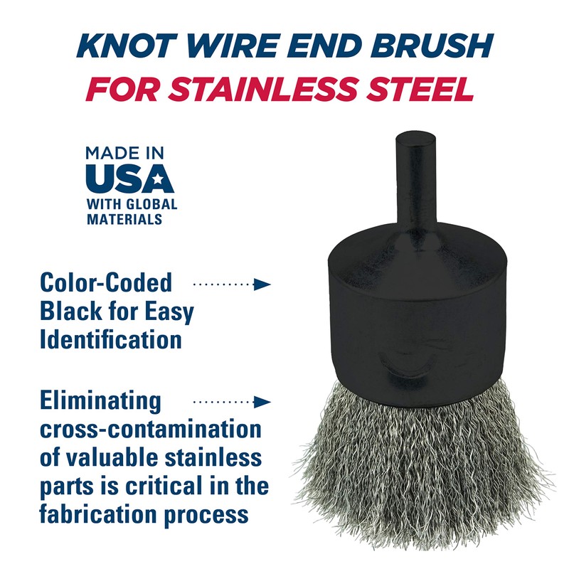 Weiler 10022 1" Crimped Wire End Brush, .0104" Stainless Steel