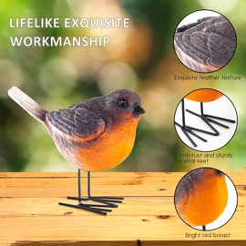 Accjzzlyn Robin Garden Ornaments Outdoor, Set of 2 Resin Robin Garden Statues Lifelike Bird Ornaments Garden, Robins Home Decoration Robin Gifts Gardening Gifts for Easter Christmas Grave Ornaments