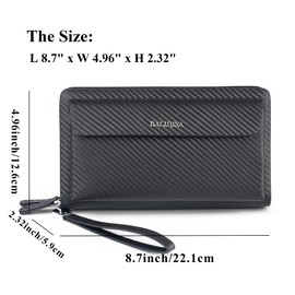 Balidiya Men Clutch Purse Bag Leather Wallet Card Holder Business 2 Zipper Wristlet Handbag Black