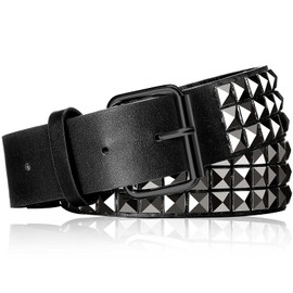 Studded Belt Metal Punk Rock Rivet Belt Punk Leather Belt Threads Studded Goth Belt with Pyramid Studs for Women Men (Antique Black)
