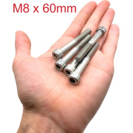 Screws Stainless Steel M8 x 60 mm Cylinder Head BTR Diameter 8 x 60 mm | Screws M8 x 60 mm CHC with Allen Key | Stainless Steel A2-70 (V2A/304) | ISO 4762 / DIN 912: Pack of 10 ProRaje